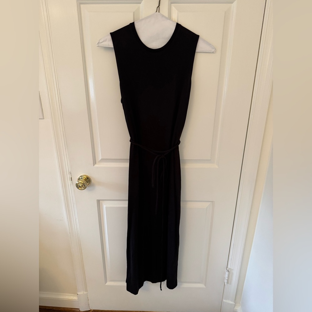 Vince Black Sleeveless T Shirt Dress with Tie Waist